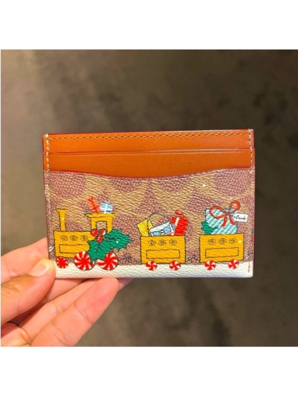 Coach Holiday Essential Card Case In Signature Canvas With Train # CY305